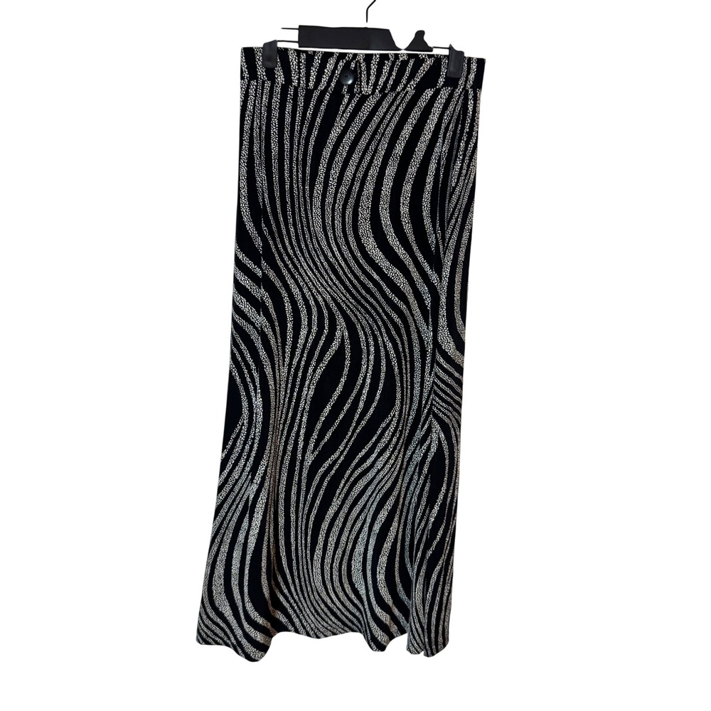 Susan Lawrence Black White Abstract Wavy Print Maxi Skirt Small Made in USA 9233